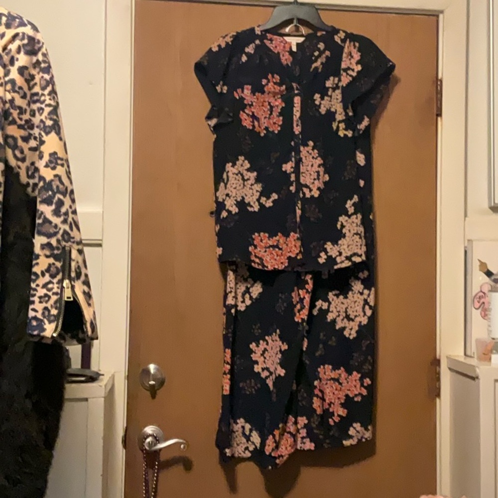 Floral Two-Piece Set in Navy and Peach